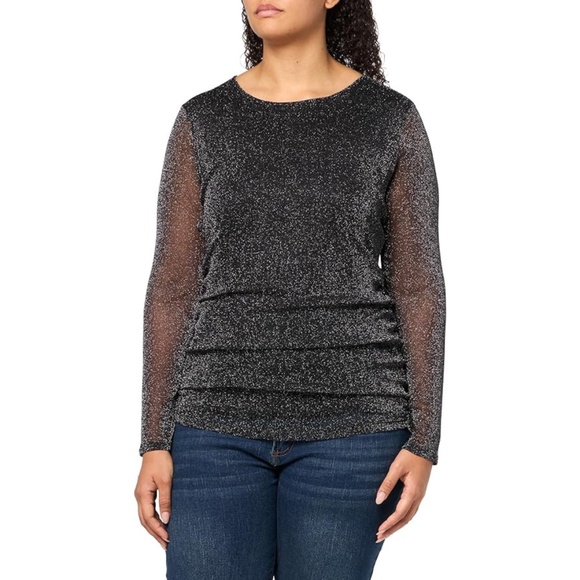 Calvin Klein Tops - NWT New Calvin Klein Woman Black Metallic Thread Tie Side Long Sleeve Top 2X